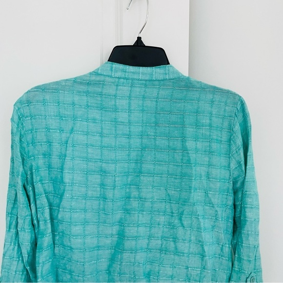 Kim Rogers Linen/Cotton 3/4 Sleeve Button Down Shirt Turquoise - Picture 11 of 14